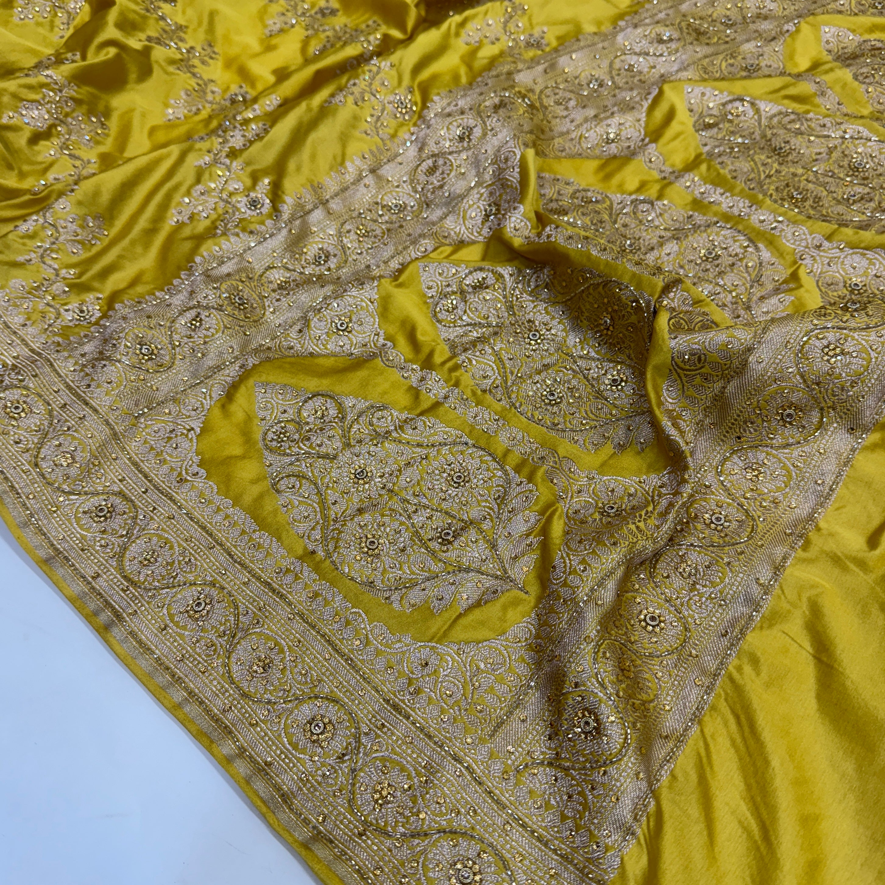 Lemon Mustard Mashru Silk with Ari and Stone BSC1