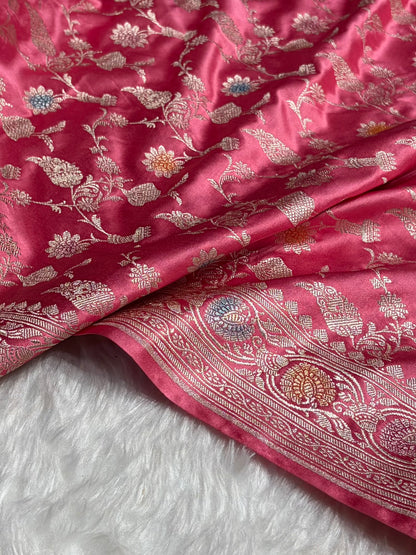 Baby Pink Shades In Banarasi Minakari Jaal Mashru Silk Saree MS42