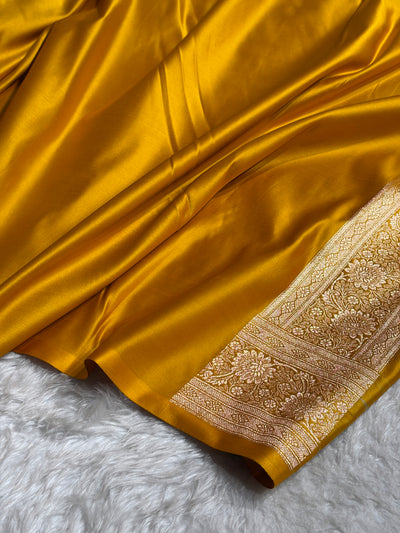 Banarasi Rose Gold with Mustard Booti Satin Katan Silk saree SK29
