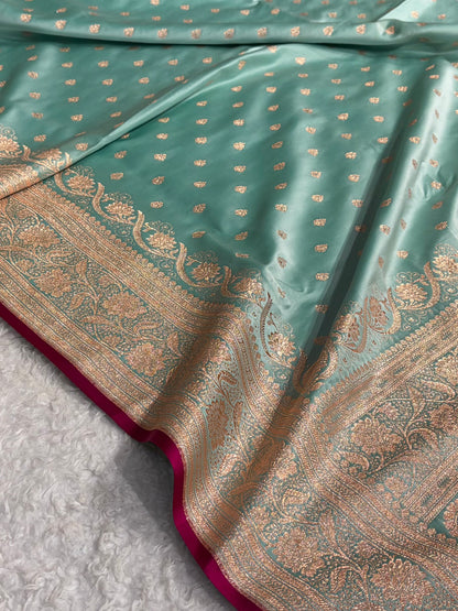 Banarasi Katan Silk Saree In Sea Green Shades SK08