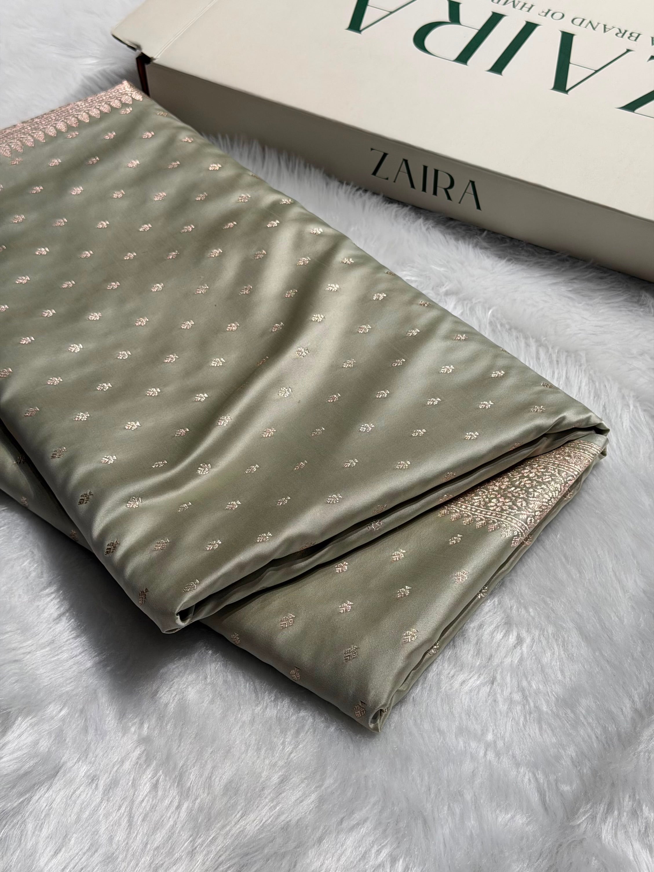 Pastel Pista Shades Banarasi With Floral Booti Pattern Mashru Silk Saree MSM-133
