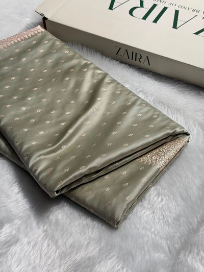 Pastel Pista Shades Banarasi With Floral Booti Pattern Mashru Silk Saree MSM-133
