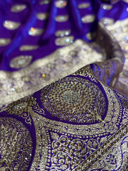 Purple Shades Banarasi Satin Silk Boota with Swarovski Work BSS05 (E)