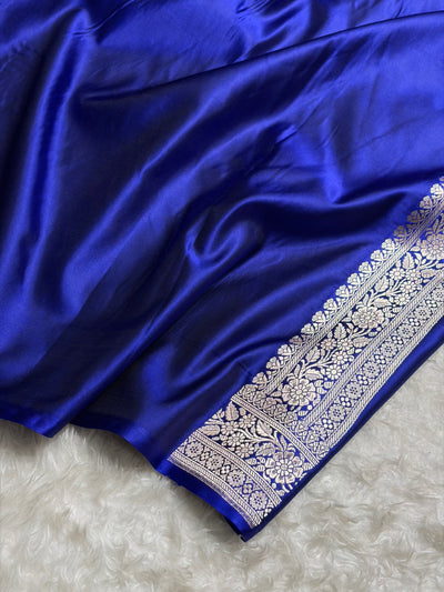 Royal Blue Shades Banarasi With Floral Border Mashru Silk Saree MSM-127