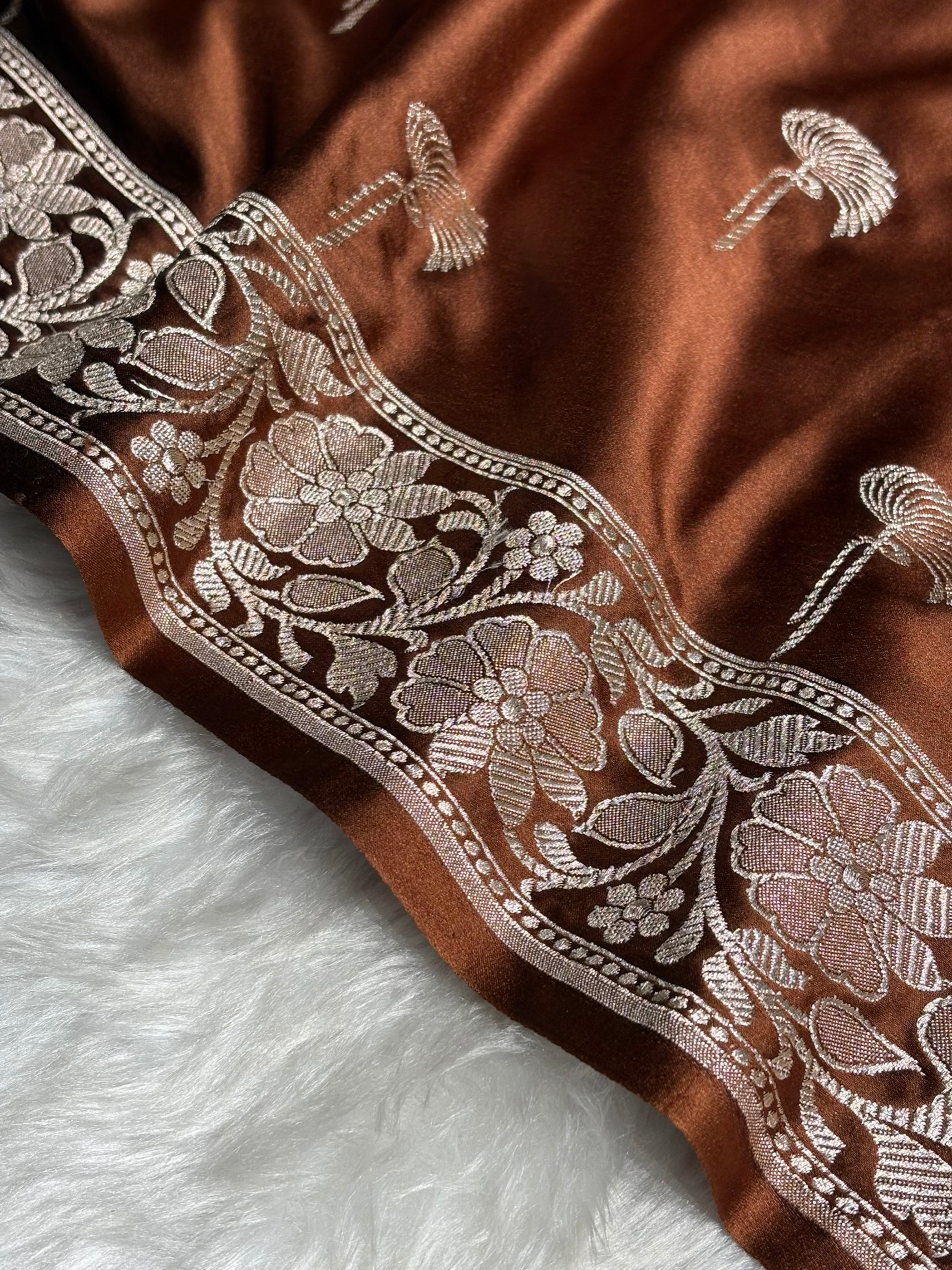 Dark Rust Shades Floral Booti Mashru Silk Saree