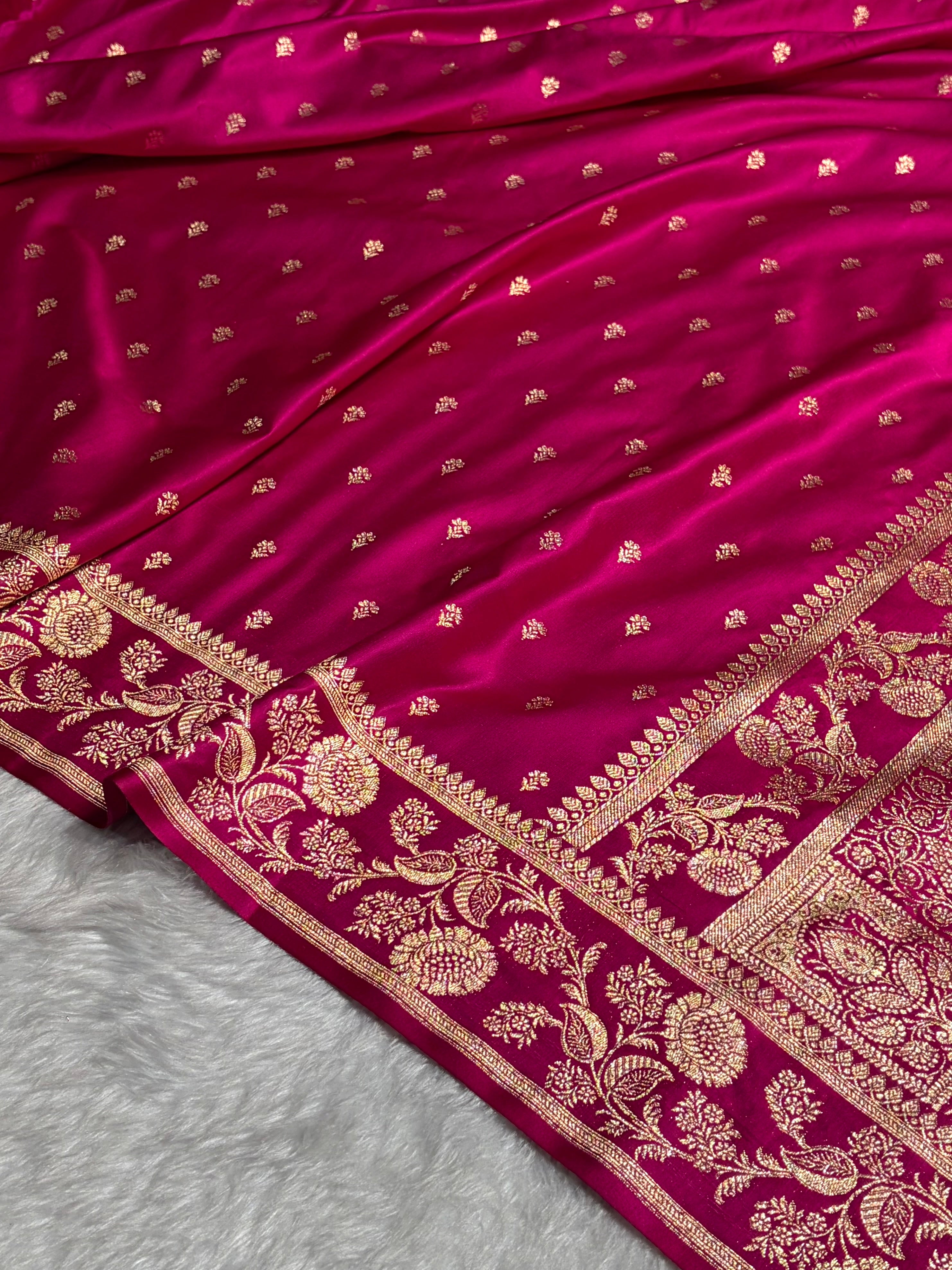 Rani Shades Floral Pattern Satin Katan Silk Saree SK77