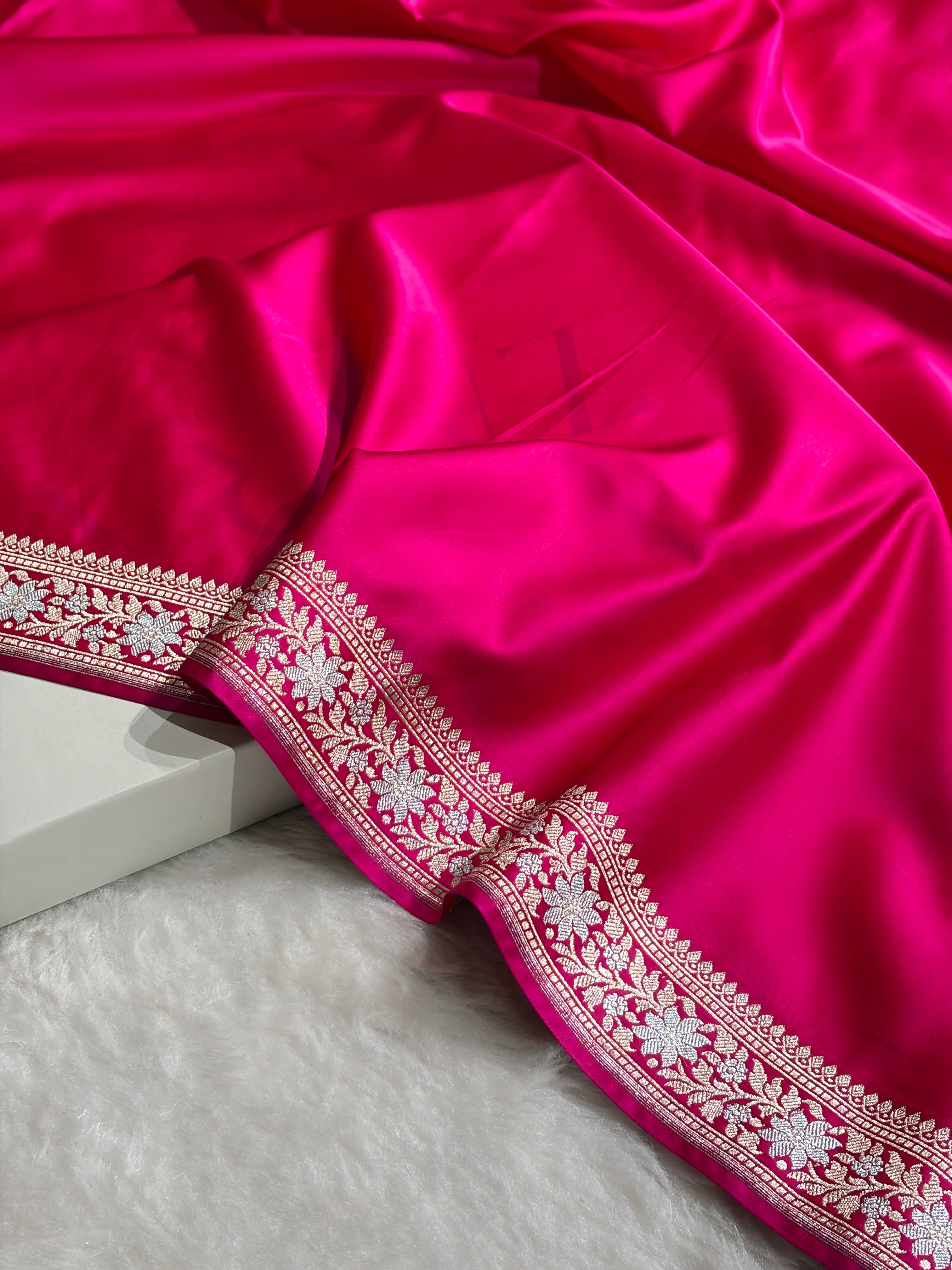 Rani Shades Plain Banarasi With Minakari Floral Border Mashru Silk Saree MSM-123