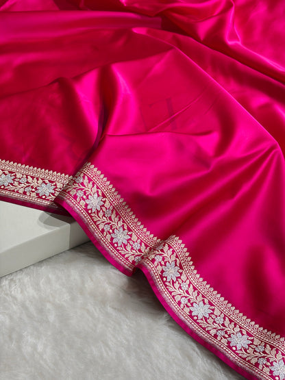 Rani Shades Plain Banarasi With Minakari Floral Border Mashru Silk Saree MSM-123