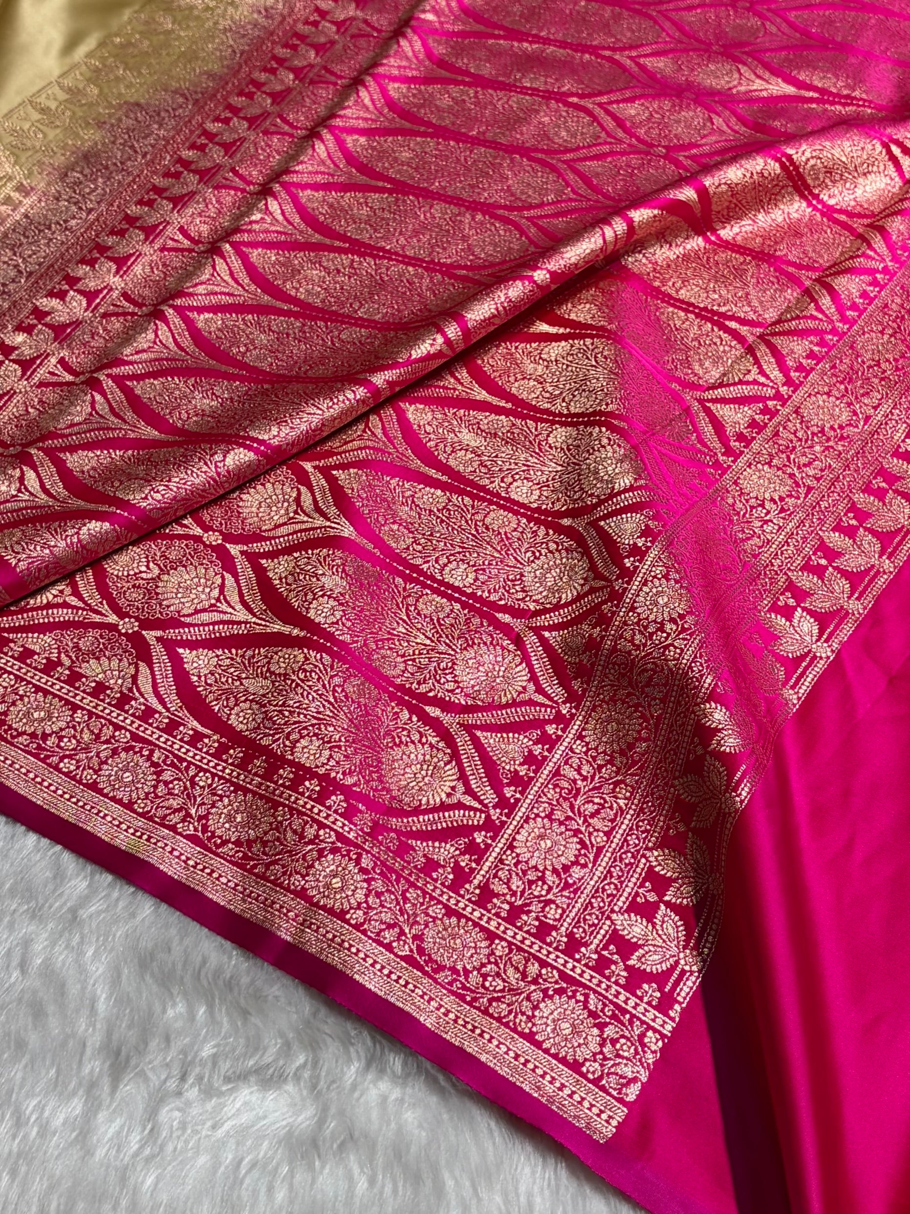 Banarasi Satin Katan Saree in Contrast Tusser / Rani Shades SK131