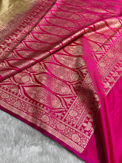 Banarasi Satin Katan Saree in Contrast Tusser / Rani Shades SK131
