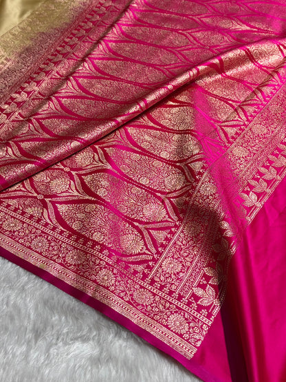 Banarasi Satin Katan Saree in Contrast Tusser / Rani Shades SK131