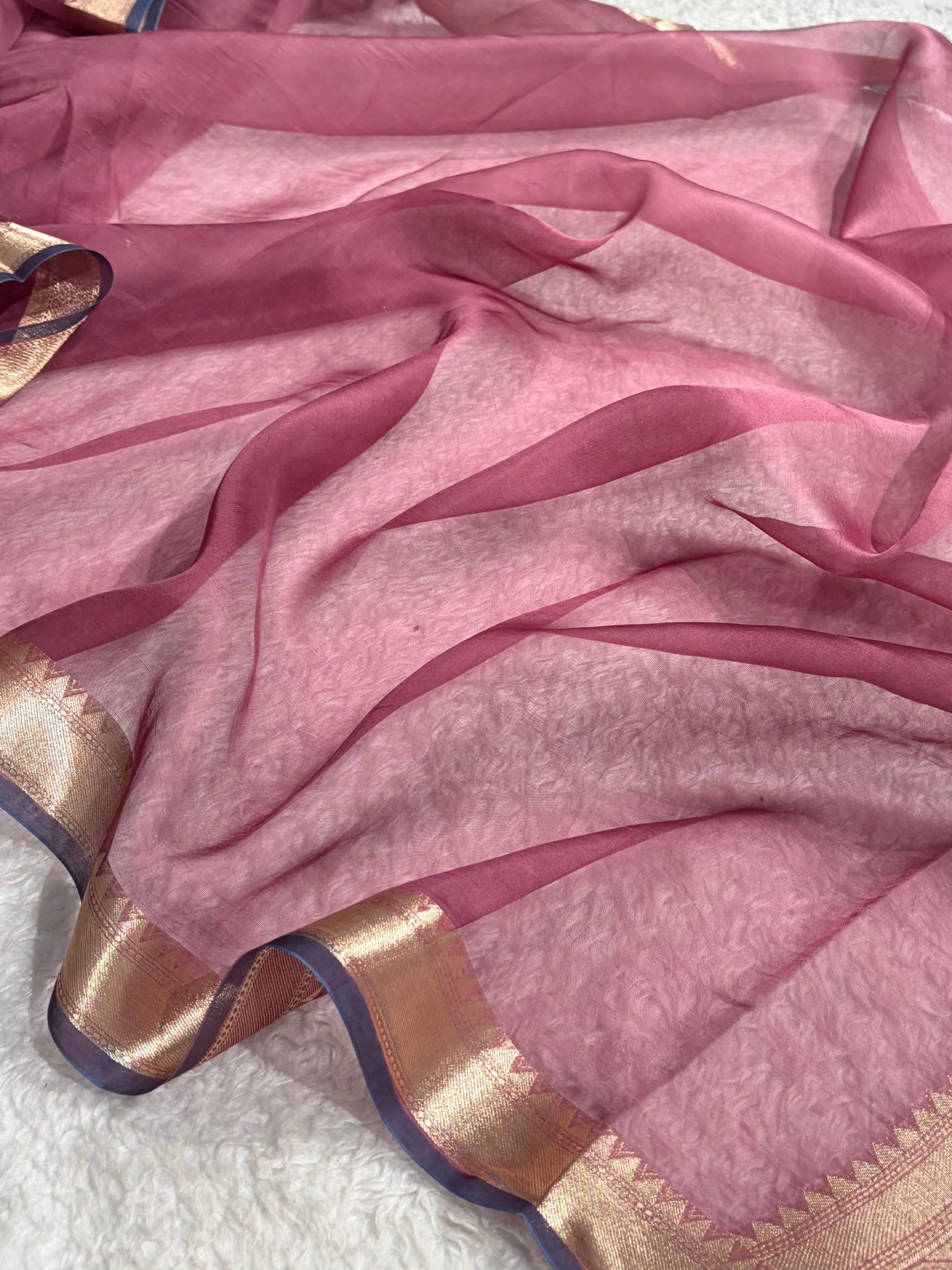 Pure Organza Mauve Pink Banarasi Silk Saree PO-01