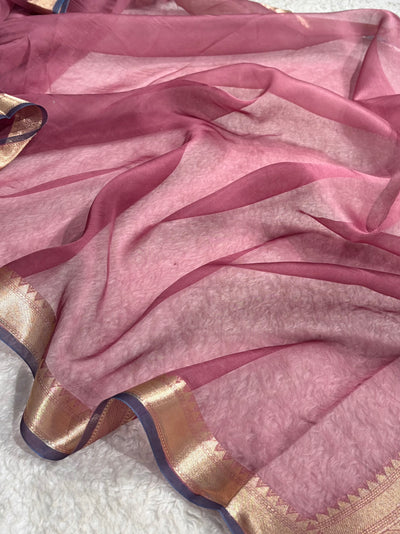 Pure Organza Mauve Pink Banarasi Silk Saree PO-01