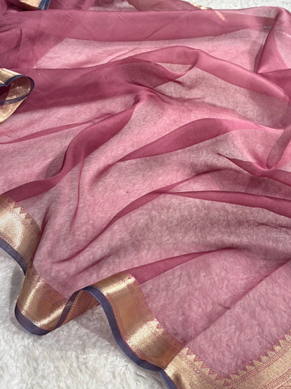 Pure Organza Mauve Pink Banarasi Silk Saree PO-01