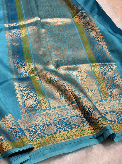 Firozi Shades Boota Handwoven Pure Katan Raw Mango Silk RM-18