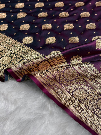 Wine Unique Boota Pattern Satin Katan Silk Saree SK69