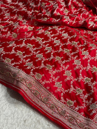Bridal Red Mashru Silk with Bananasi Ari Zardozi and swarovski work BMCS28