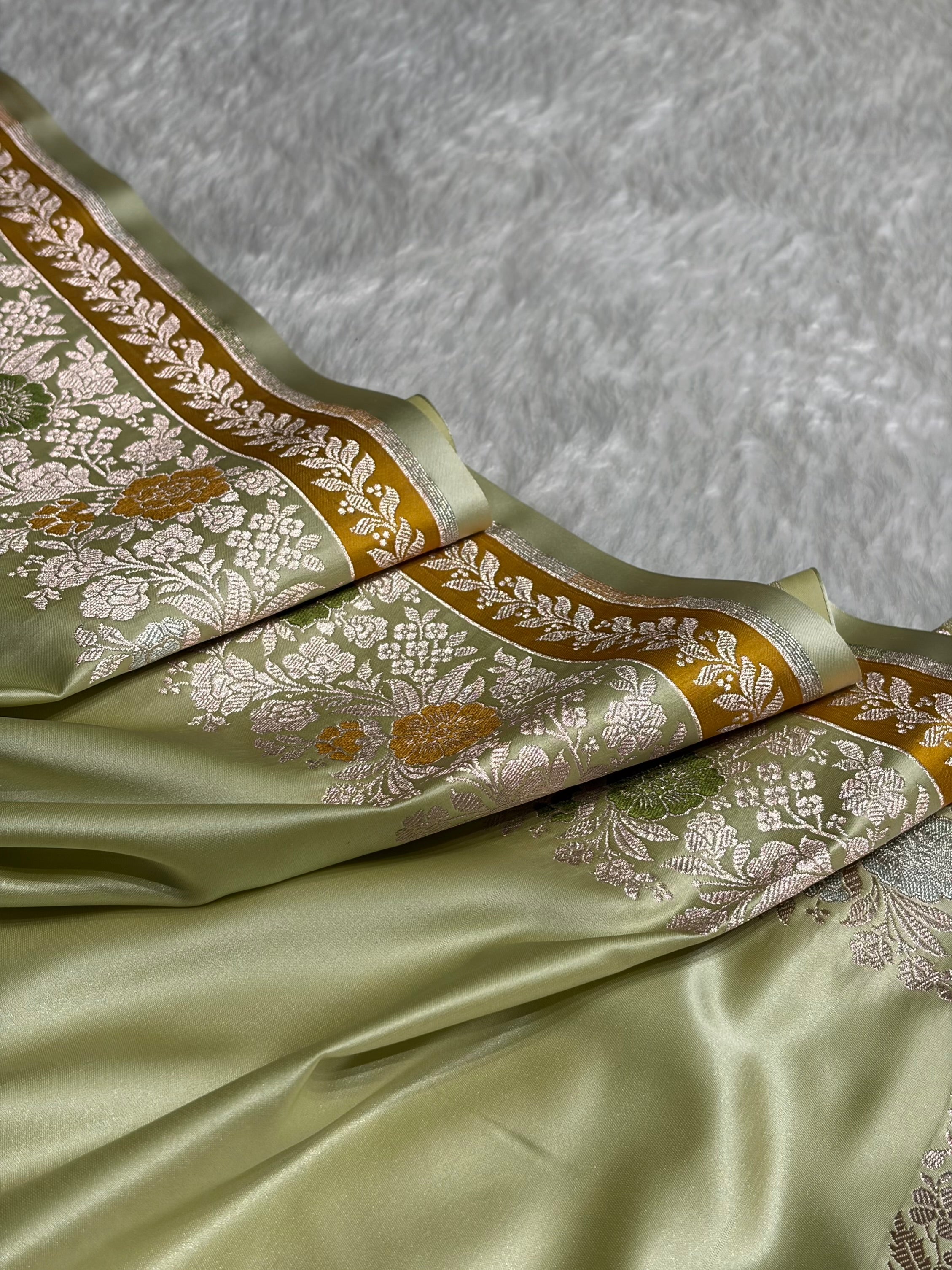 Pista Shades Floral Minakari Skirt Border Mashru Silk Saree MSM-83