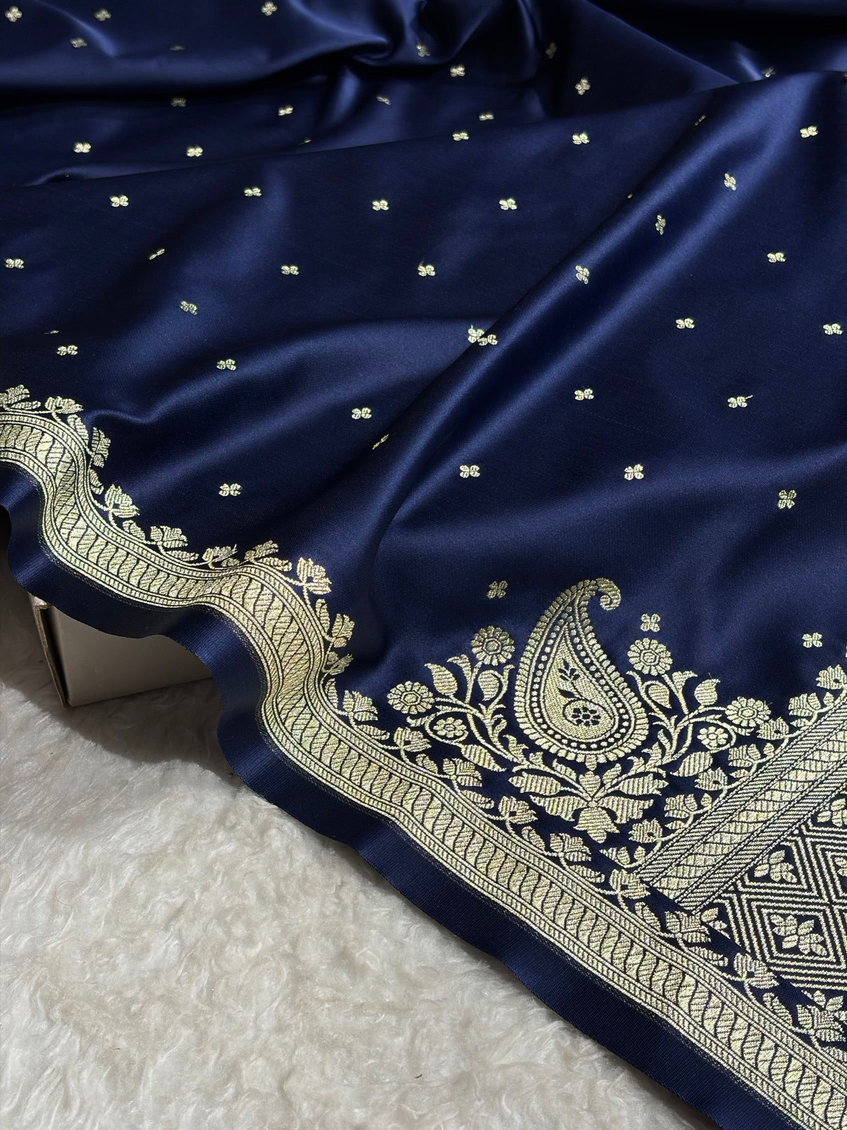 Navy Blue Shades Banarasi Boota Pattern Floral Mashru Silk Saree MSM-119