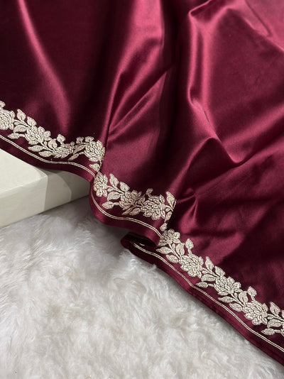 Banarasi Chocolate With Floral Border Plain Mashru Silk Saree MCS80