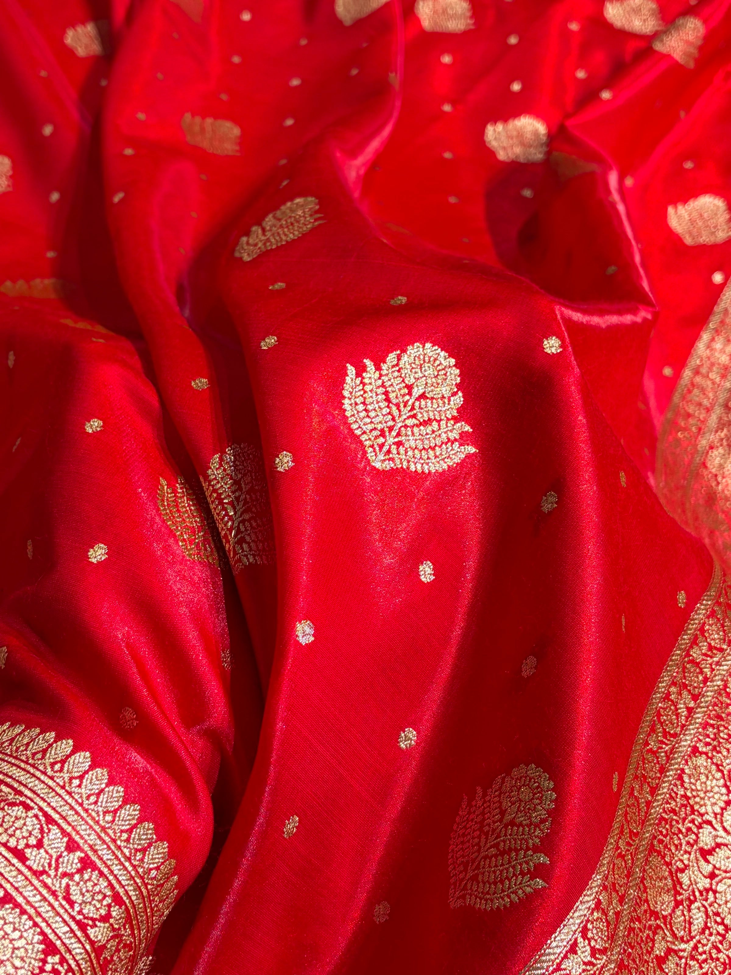 Banarasi Red Shades Booti Pattern Banarasi Satin Silk Saree SS59