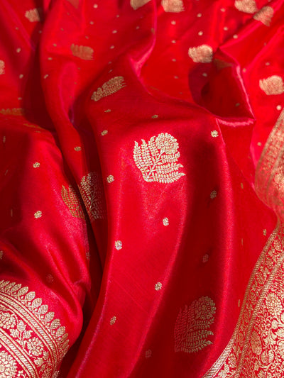 Banarasi Red Shades Booti Pattern Banarasi Satin Silk Saree SS59