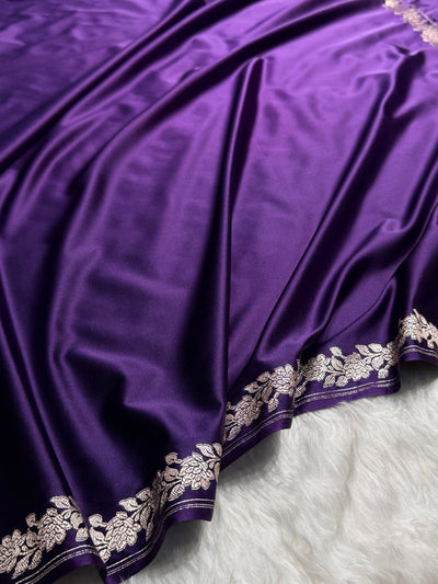 Banarasi Purple With Floral Border Plain Mashru Silk Saree MCS80