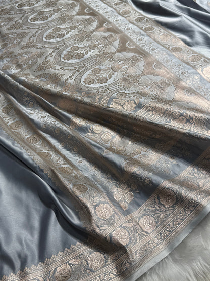 Grayish Blue Shades Plain Mashru Silk Saree