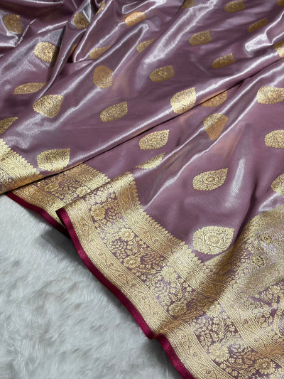 Ultra Light Weight Satin Silk Boota in Dusty Lavender Shades SS05