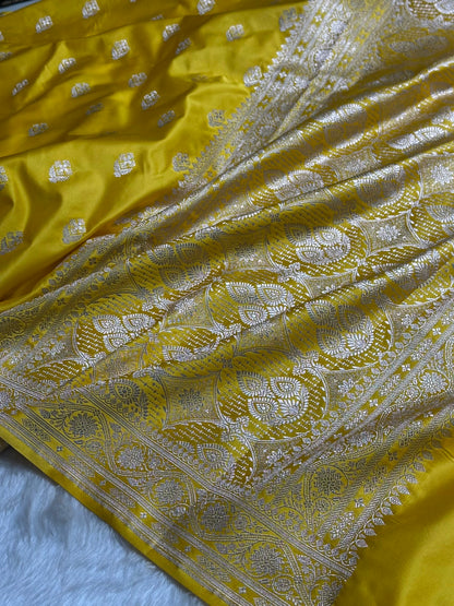 Yellow Shades Floral Border Boota Mashru Silk Saree MS66