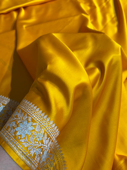 Mustard Shades Plain Banarasi With Minakari Floral Border Mashru Silk Saree MSM-123