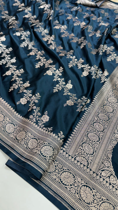 Banarasi Pattern Dark German Blue Shade Mashru Silk Saree MS01