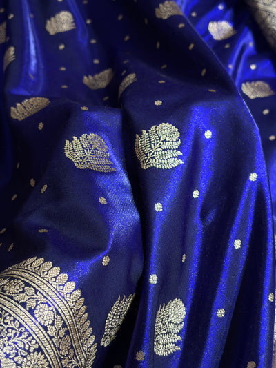 Banarasi Royal Blue Shades Booti Pattern Banarasi Satin Silk Saree SS59