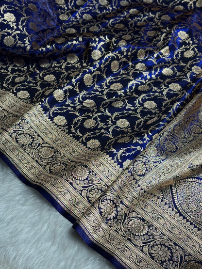 Ultra Light Weight Satin Silk Jaal in Dark Royal Blue Shades SS13