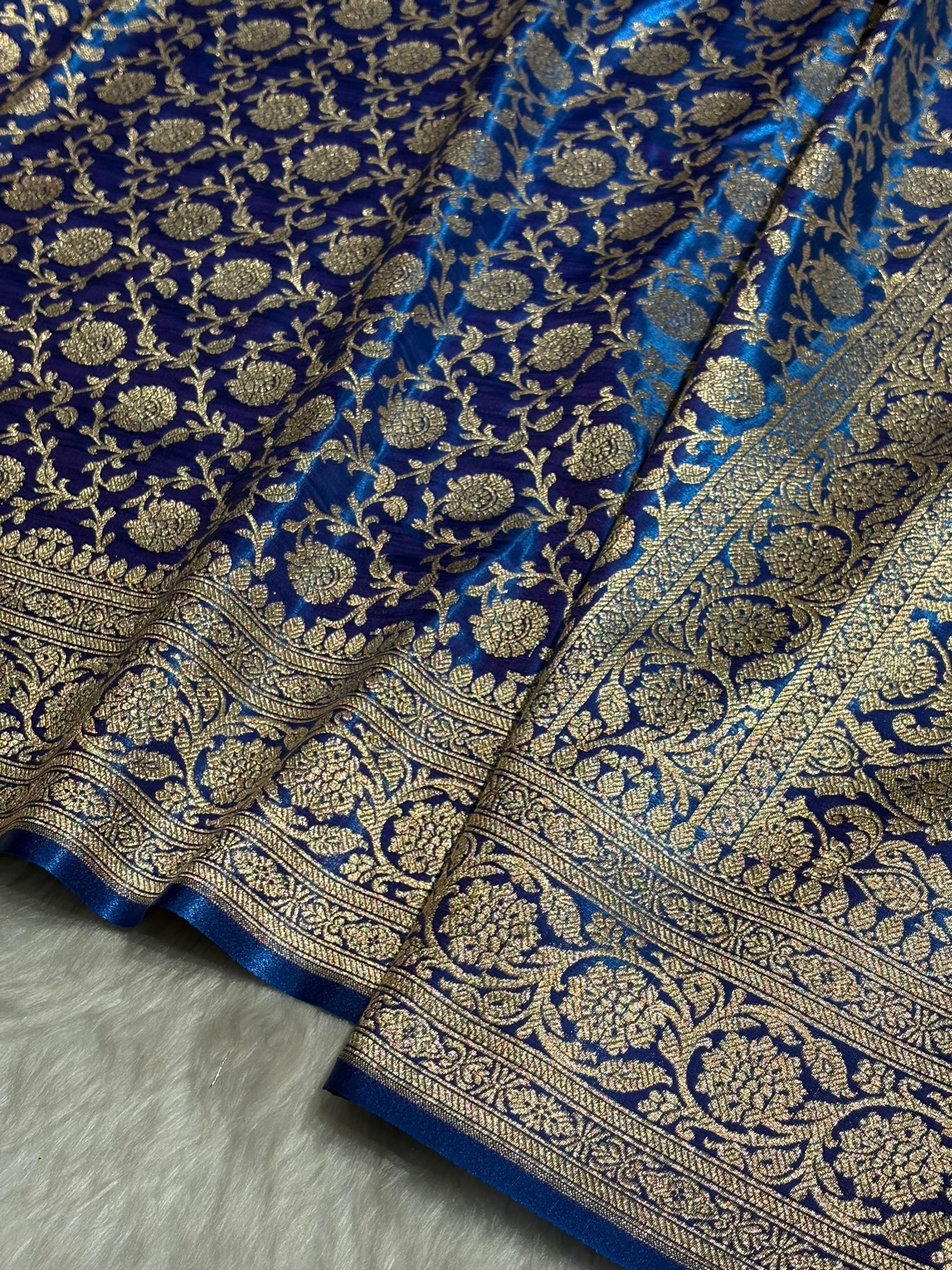 Satin Silk Jaal in Royal Blue Shades SS21