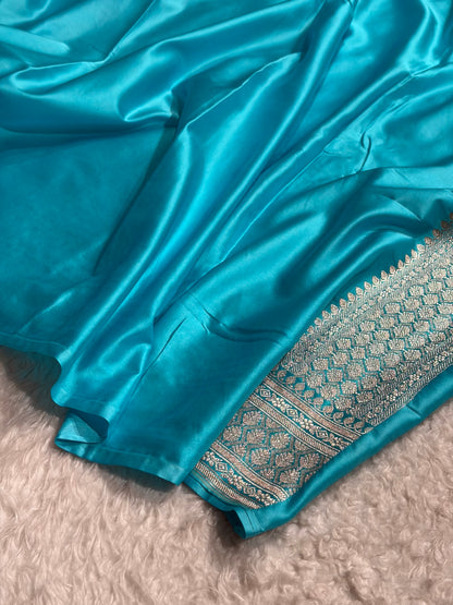 Banarasi Firozi Floral Booti Mashru Silk Saree