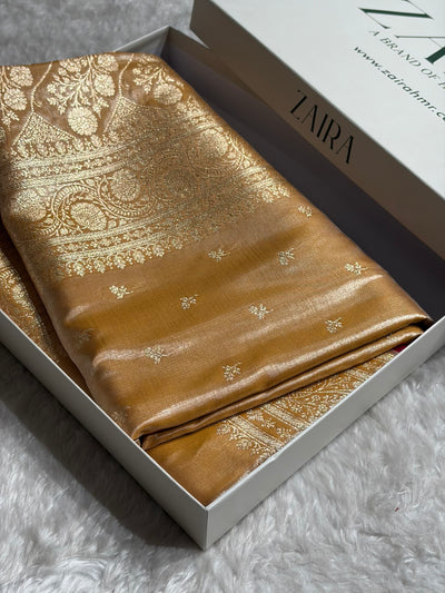 Banarasi Ivory Shades Cross Pattern Banarasi Satin Silk Saree SS52