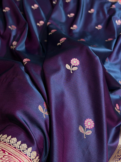 Cross Magenta / Rani Shades Banarasi Booti Pattern Mashru Silk Saree MSM-137