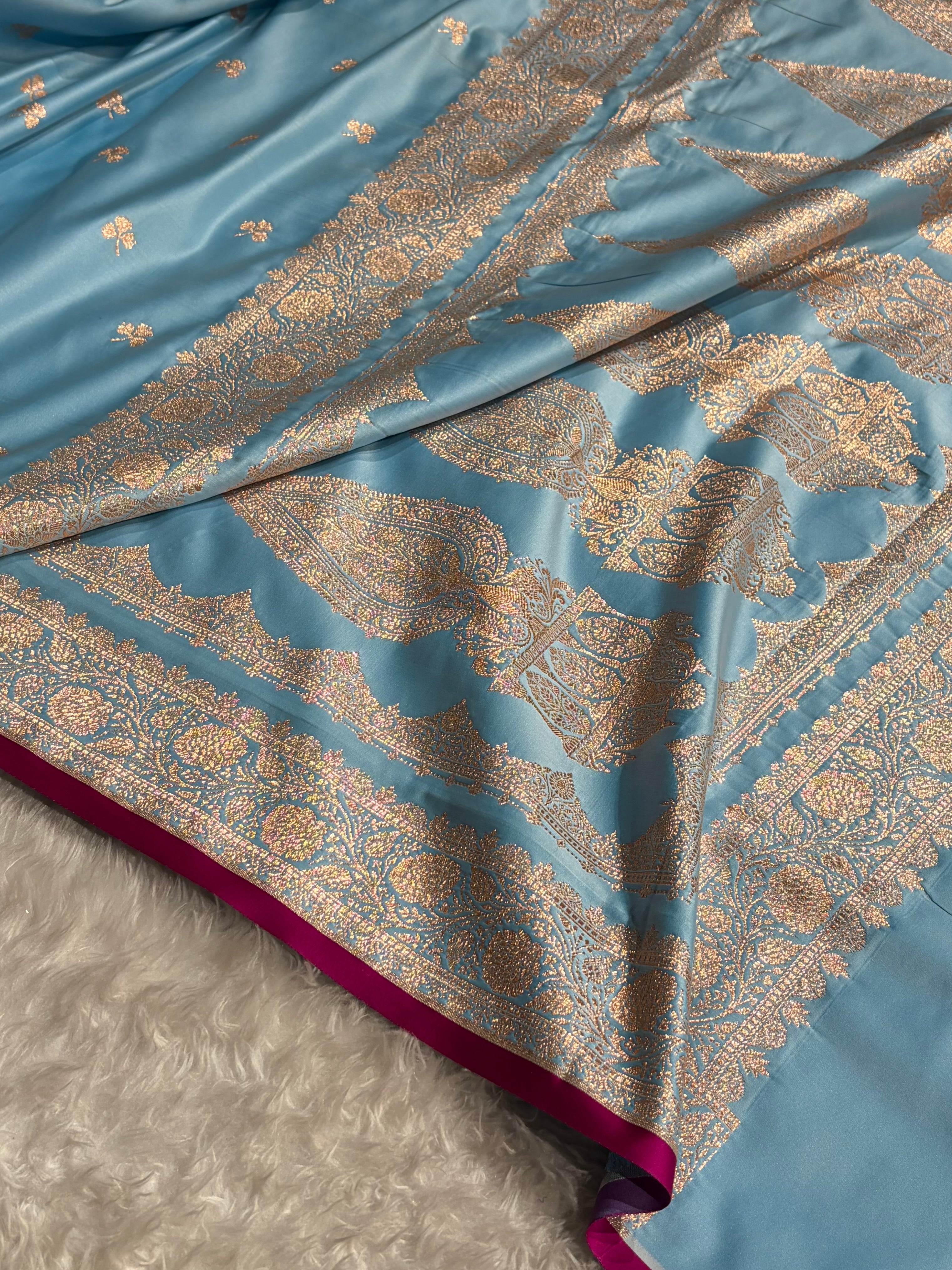 Banarasi Sky Blue Booti Katan Silk Saree SK09