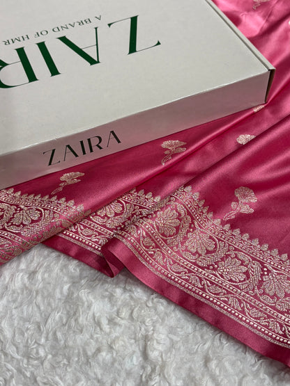 Banarasi Baby Pink Shades Boota Mashru Silk Saree MS51