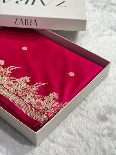 Banarasi Satin Katan Saree Booti Minakari Pattern in Rani Shades SK136