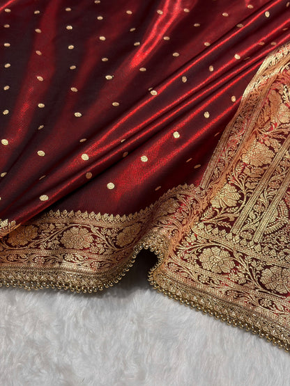 Satin Silk Dot Booti in Maroon Shades With Gotta Patti SSGP08