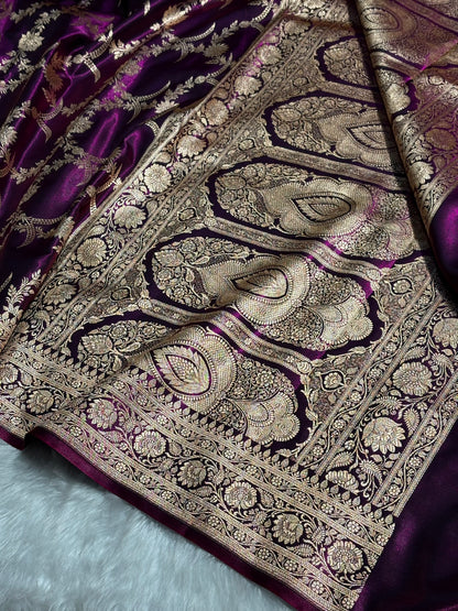 Satin Silk Banarasi Jaal In Wine Shades SS18