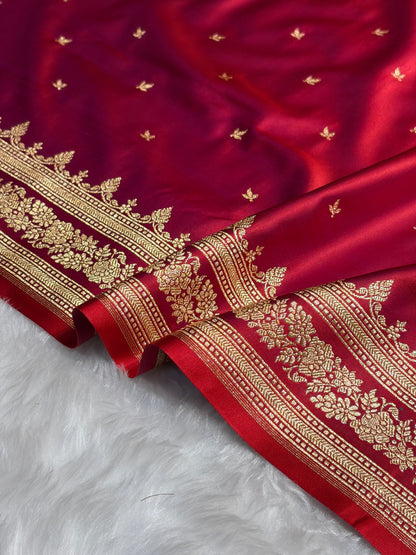 Reddish Magenta Banarasi Booti Katan Silk Saree SKM17