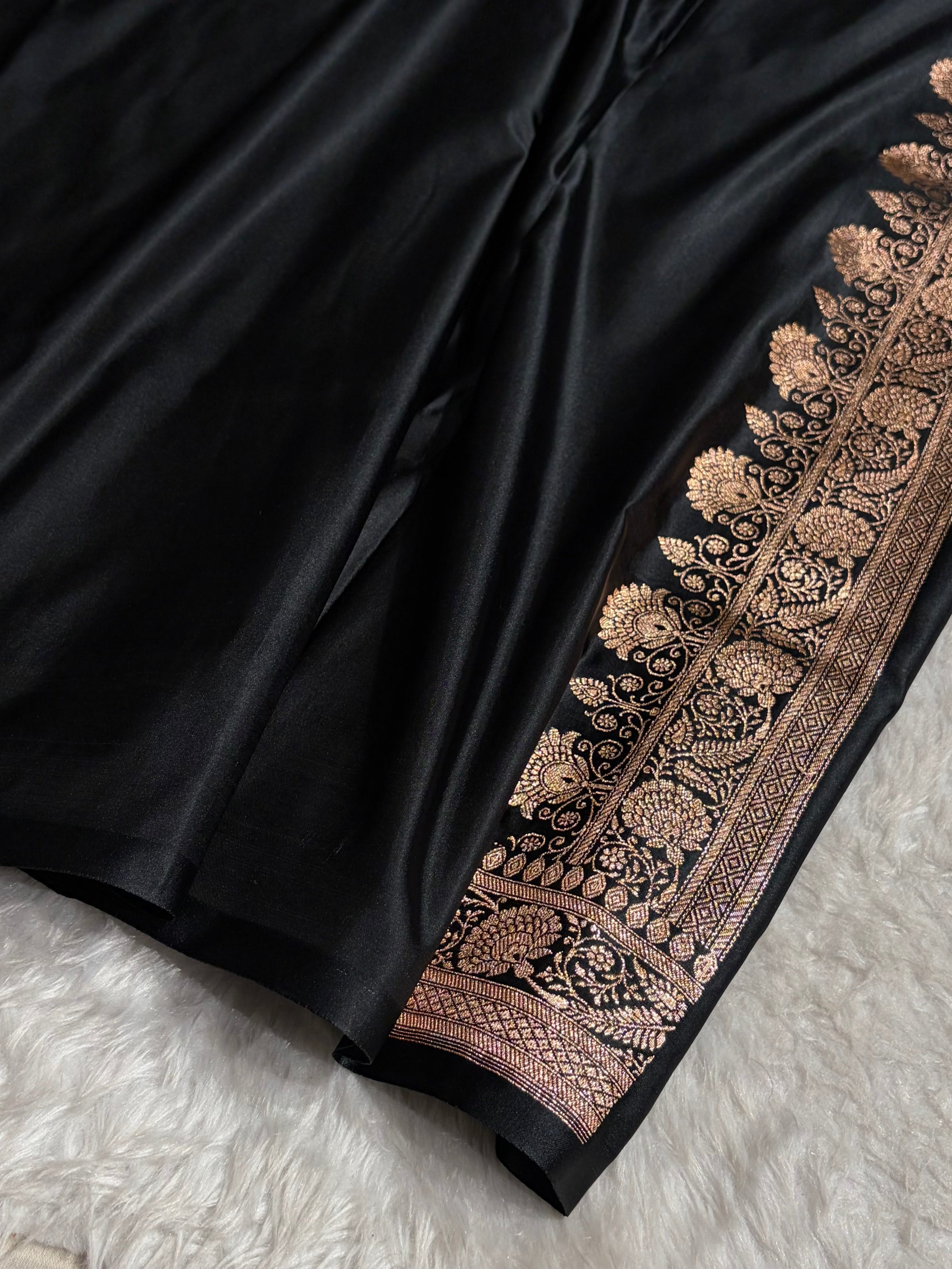 Banarasi Satin Katan Saree Floral Booti Pattern in Black Shades SK150