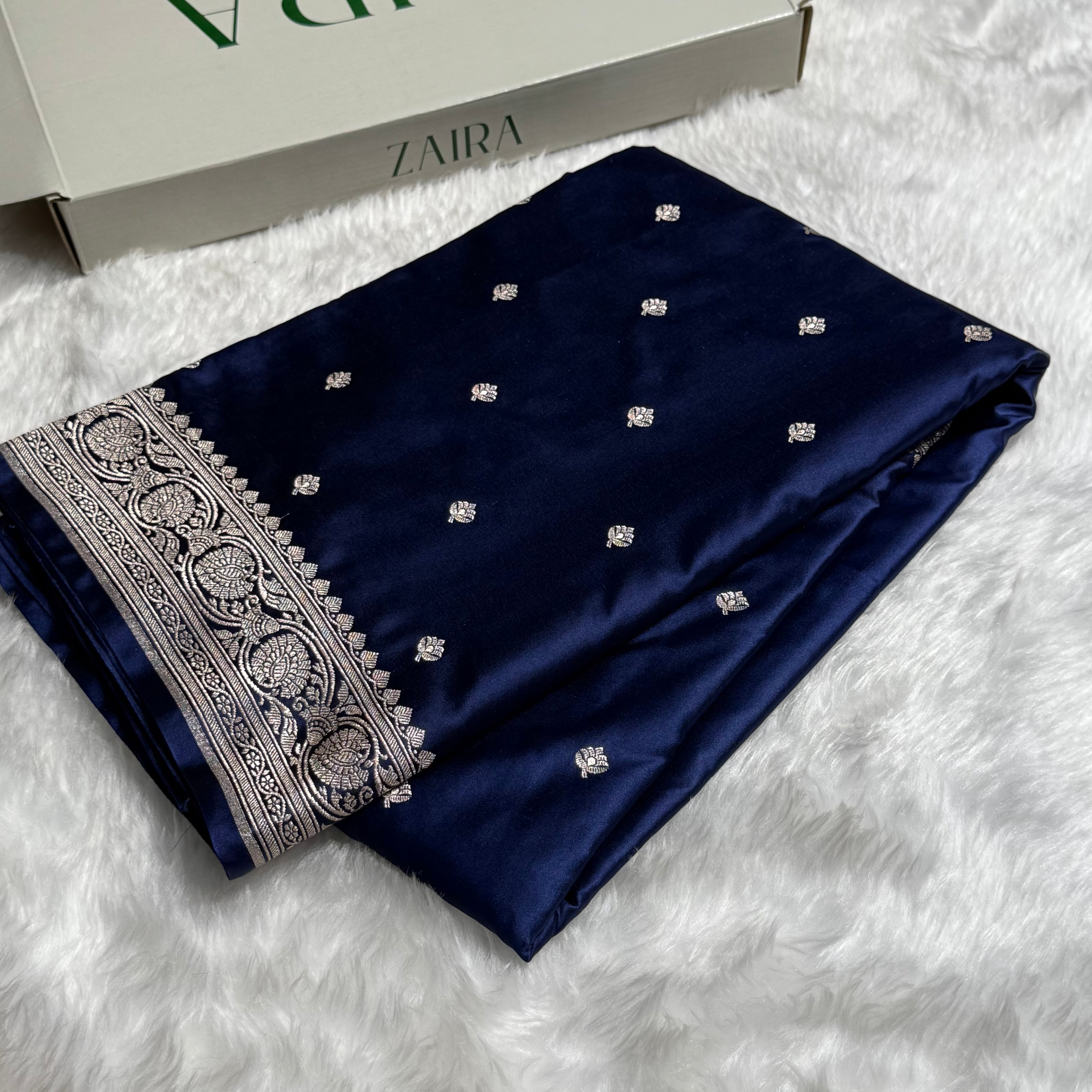 Navy Mashru Satin Silk Booti
