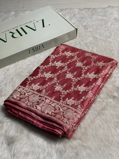 Pink Shades Mashru Silk Banarasi Saree With Jaal Pattern MS71