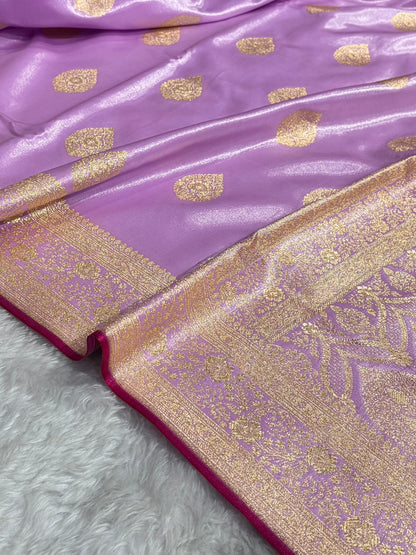 Ultra Light Weight Satin Silk Boota in Lavender Shades SS05