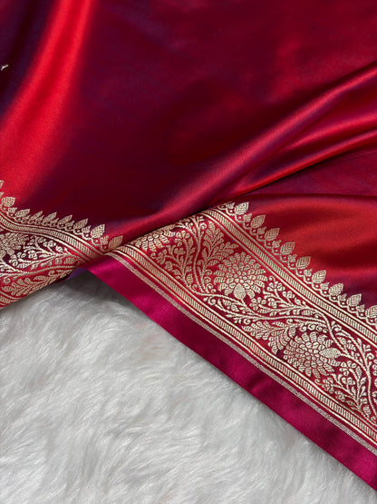 Reddish Magenta Shades Floral Border Mashru Silk Saree MSM-62