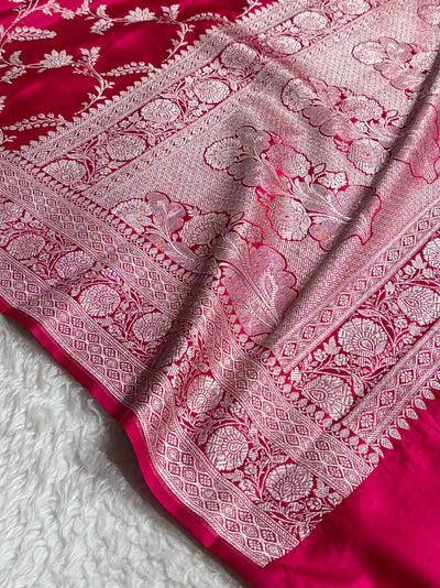 Banarasi Pattern Jaal Rani Shade Mashru Silk Saree MCS23